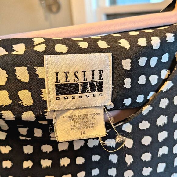 Vintage 80s Leslie Fay Polka Dot Midi Dress, Belted Black, Corpcore Office 14 - Picture 8 of 12